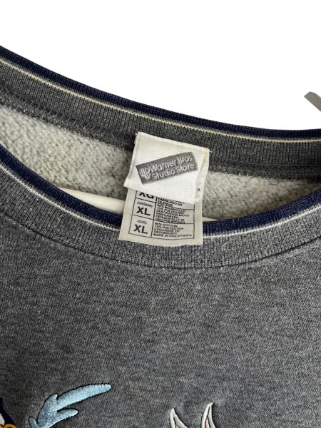 Vintage Warner Brothers Embroided Grey Sweatshirt - Image 2
