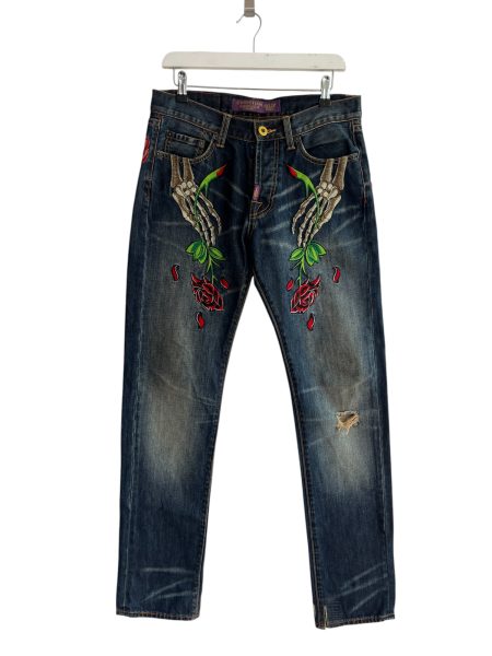 Christian Audigier Embroidered Denim Jeans